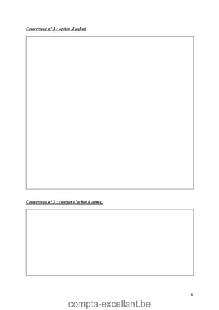 compta-excellant.be
6
Couverture n° 1 : option d’achat.
Couverture n° 2 : contrat d’achat à terme.
 