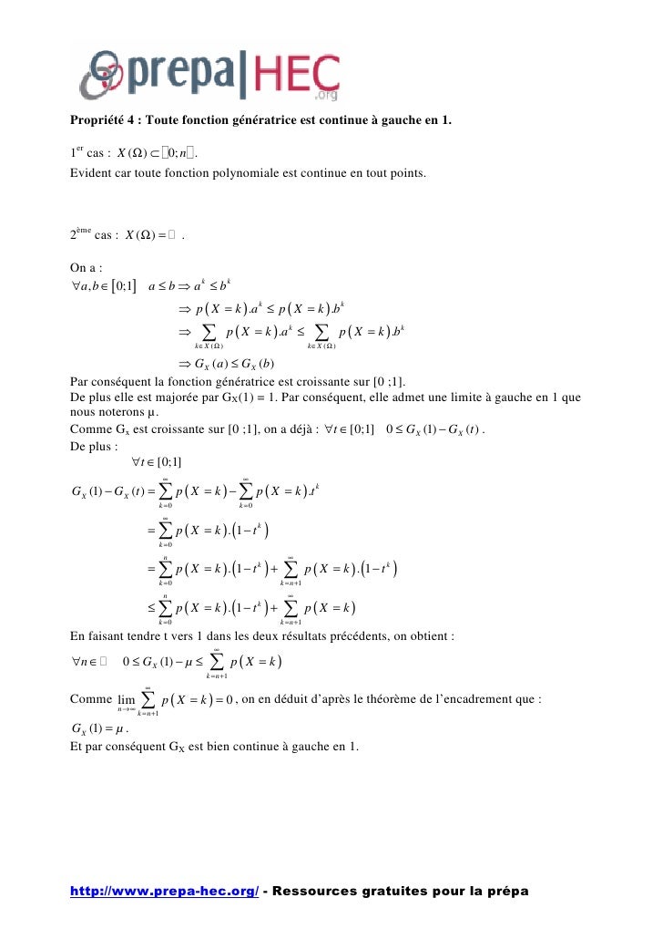 Mathématiques Fonction génératrice