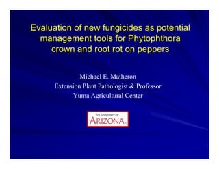 Evaluation of new fungicides as potential
management tools for Phytophthora
crown and root rot on peppers
Michael E. Matheron
Extension Plant Pathologist & Professor
Yuma Agricultural Center
 