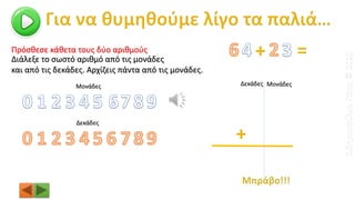 Πρόσθεσε κάθετα τους δύο αριθμούς
Δεκάδες Μονάδες
Διάλεξε το σωστό αριθμό από τις μονάδες
και από τις δεκάδες. Αρχίζεις πάντα από τις μονάδες.
Δεκάδες
Μονάδες
ΣιδηροπούλουΠόπη©2020
 