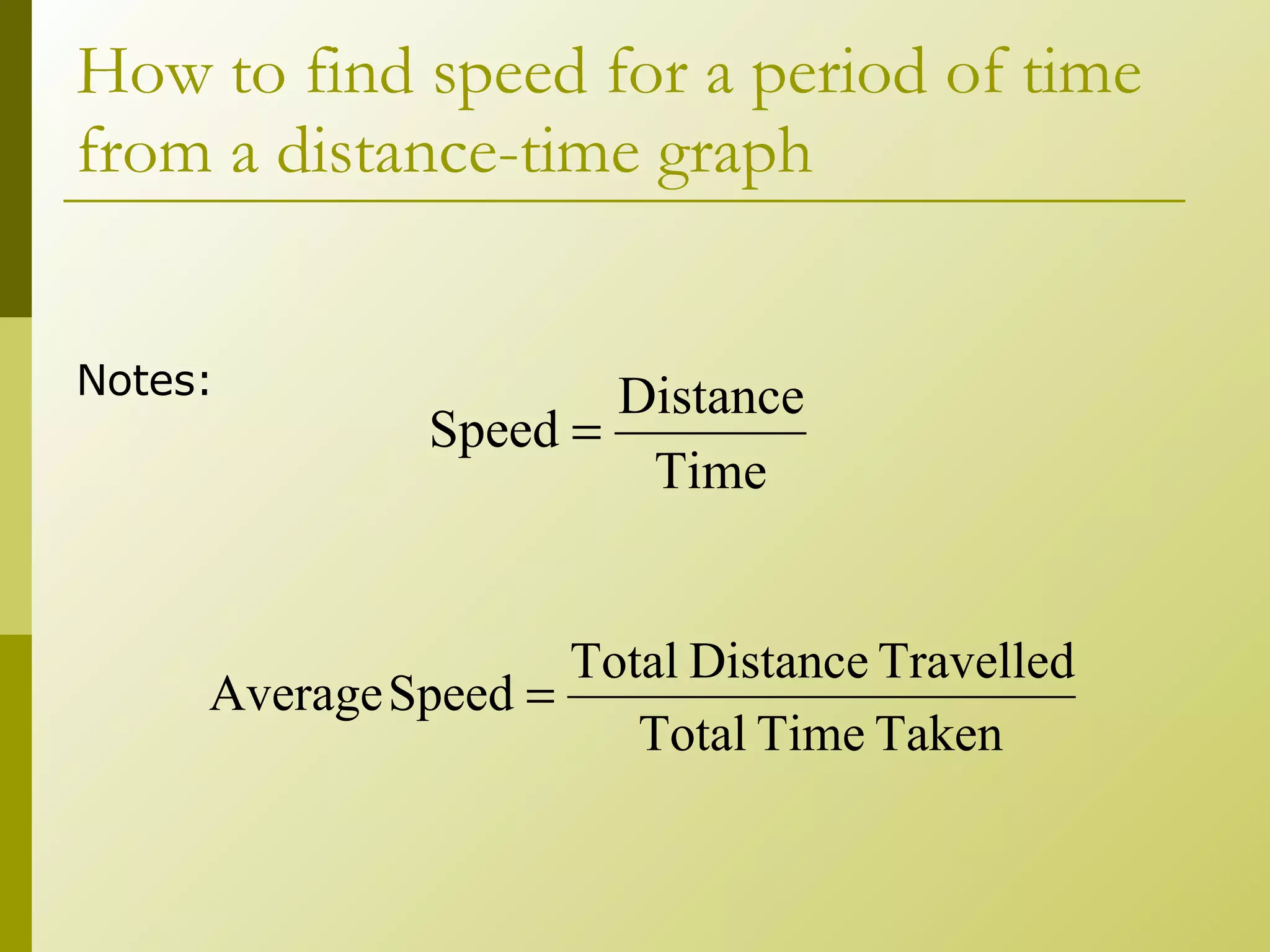 How to find speed for a period of time from a distance-time graph Notes: 