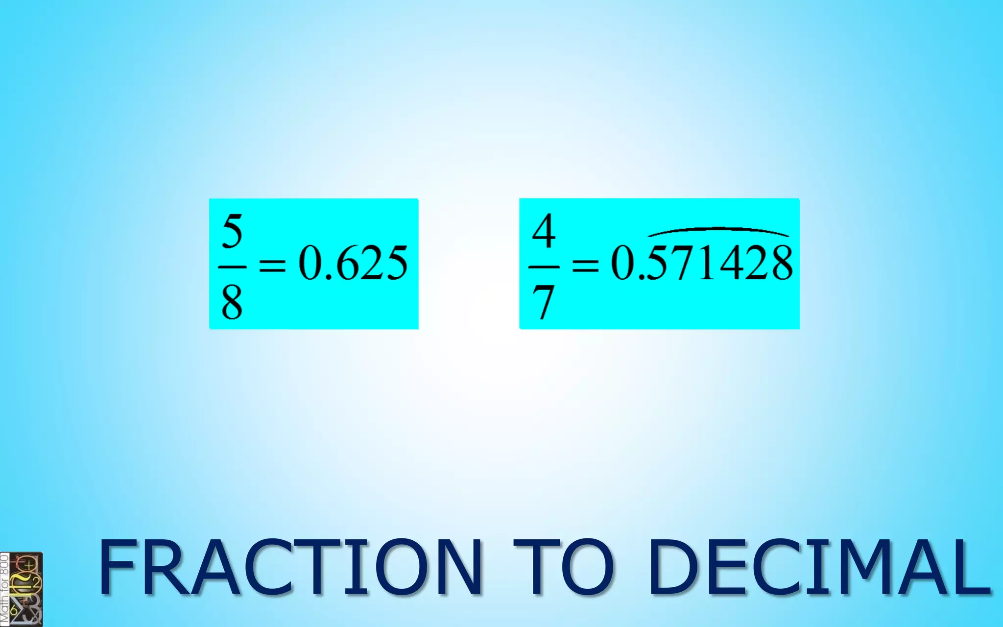 4
9
Distribute the root
into the
numerator as
well as into the
denominator.
Evaluate the
numerator
and the
denominator.
Simplify
the
fraction.
ROOTS OF FRACTIONS
4
9

2
3

 