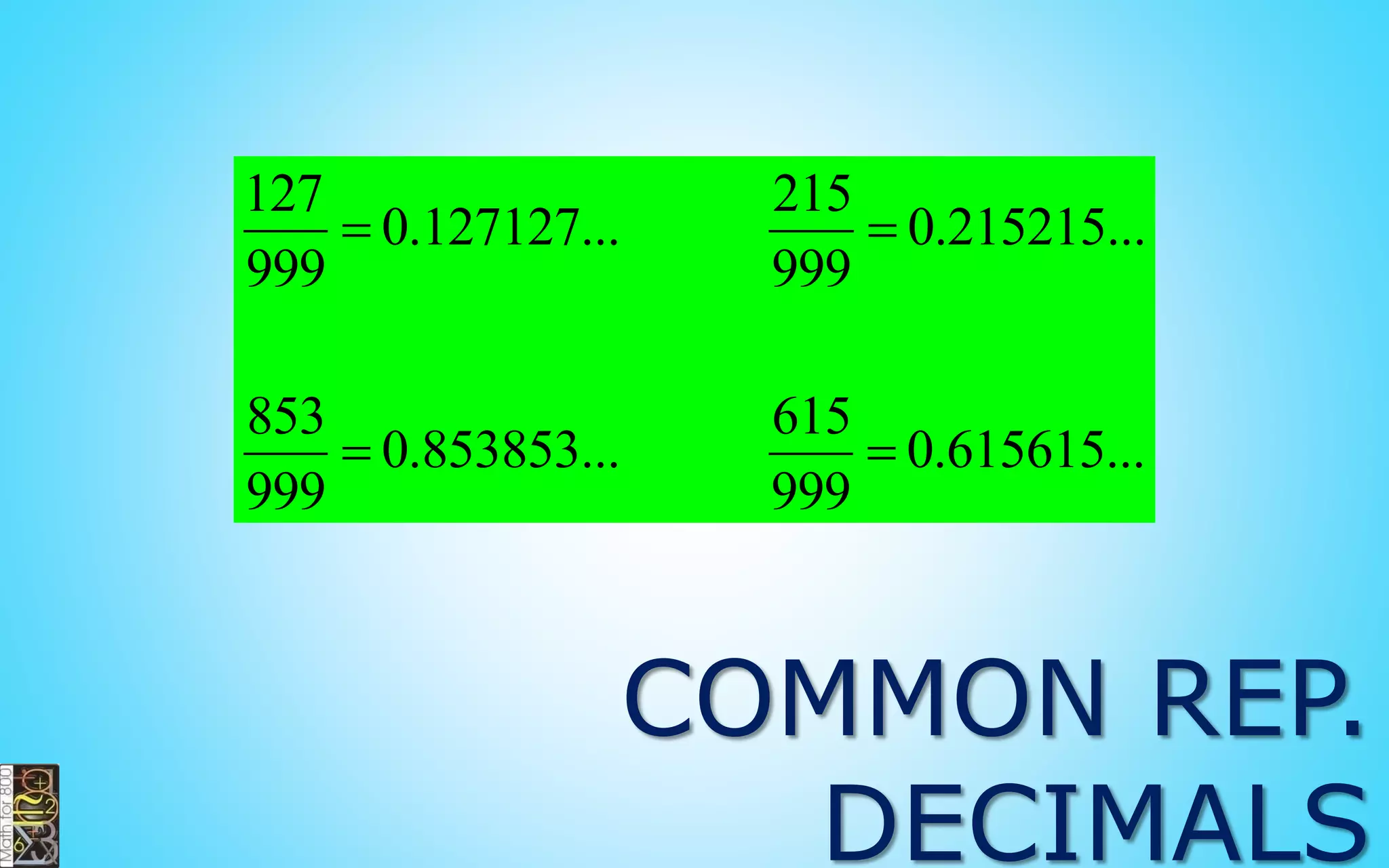 Divide the denominator
into the numerator.
The quotient becomes
the whole number.
The remainder becomes
the new numerator.
7
2
IMPROPER FRACTION
TO MIXED NUMBER
1
3
2

 