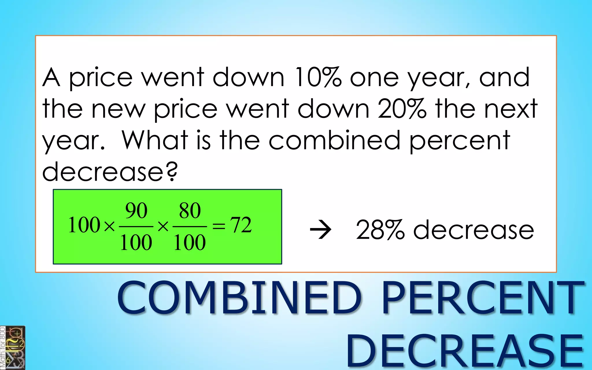 PERCENT EQUIVALENTS
1
4
1
2
3
4
25%
0.25
50%
0.50
75%
0.75
 