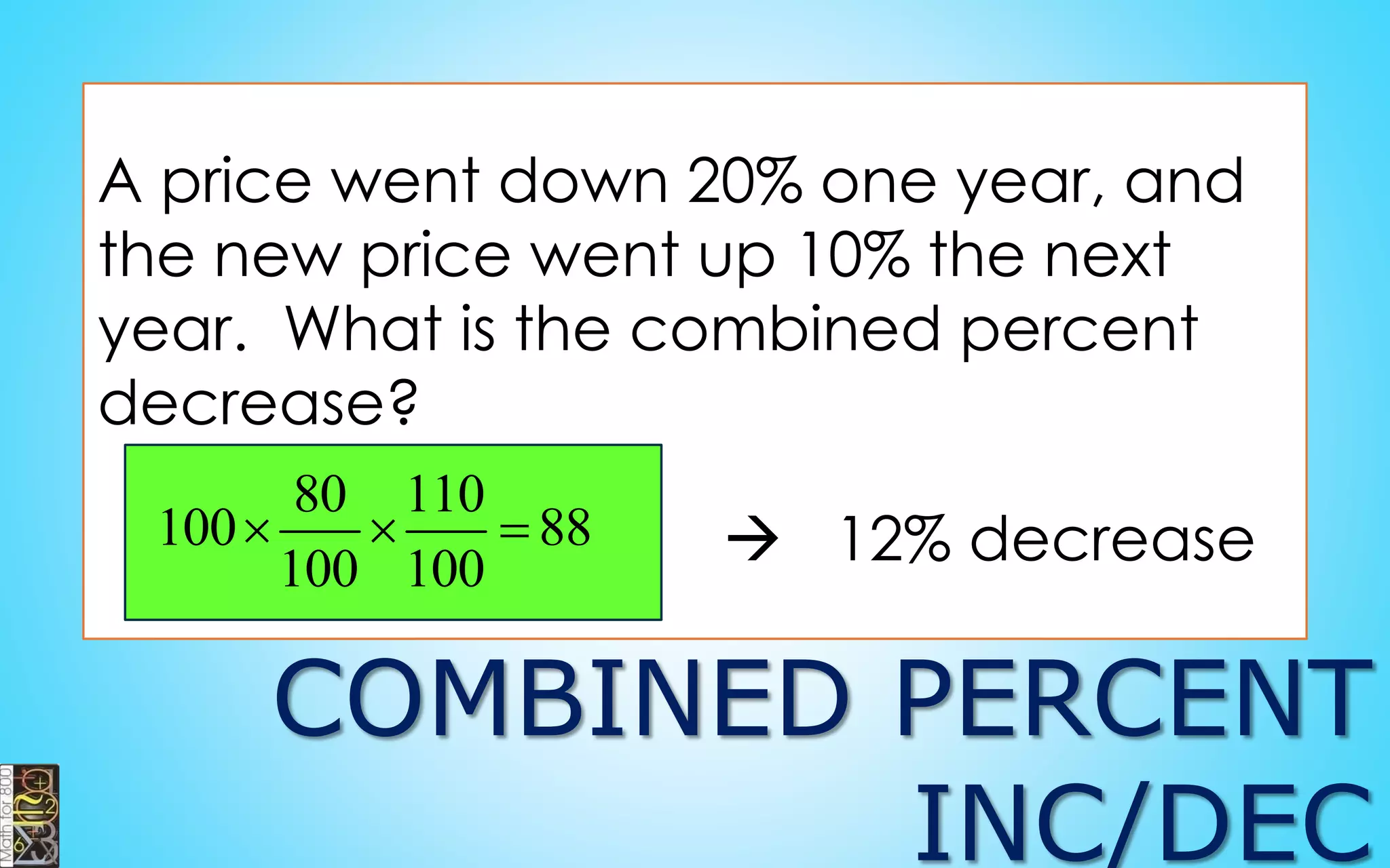 PERCENT EQUIVALENTS
1
6
1
3
2
3
16.6%
0.1666
33.33%
0.333
66.66%
0.666
 