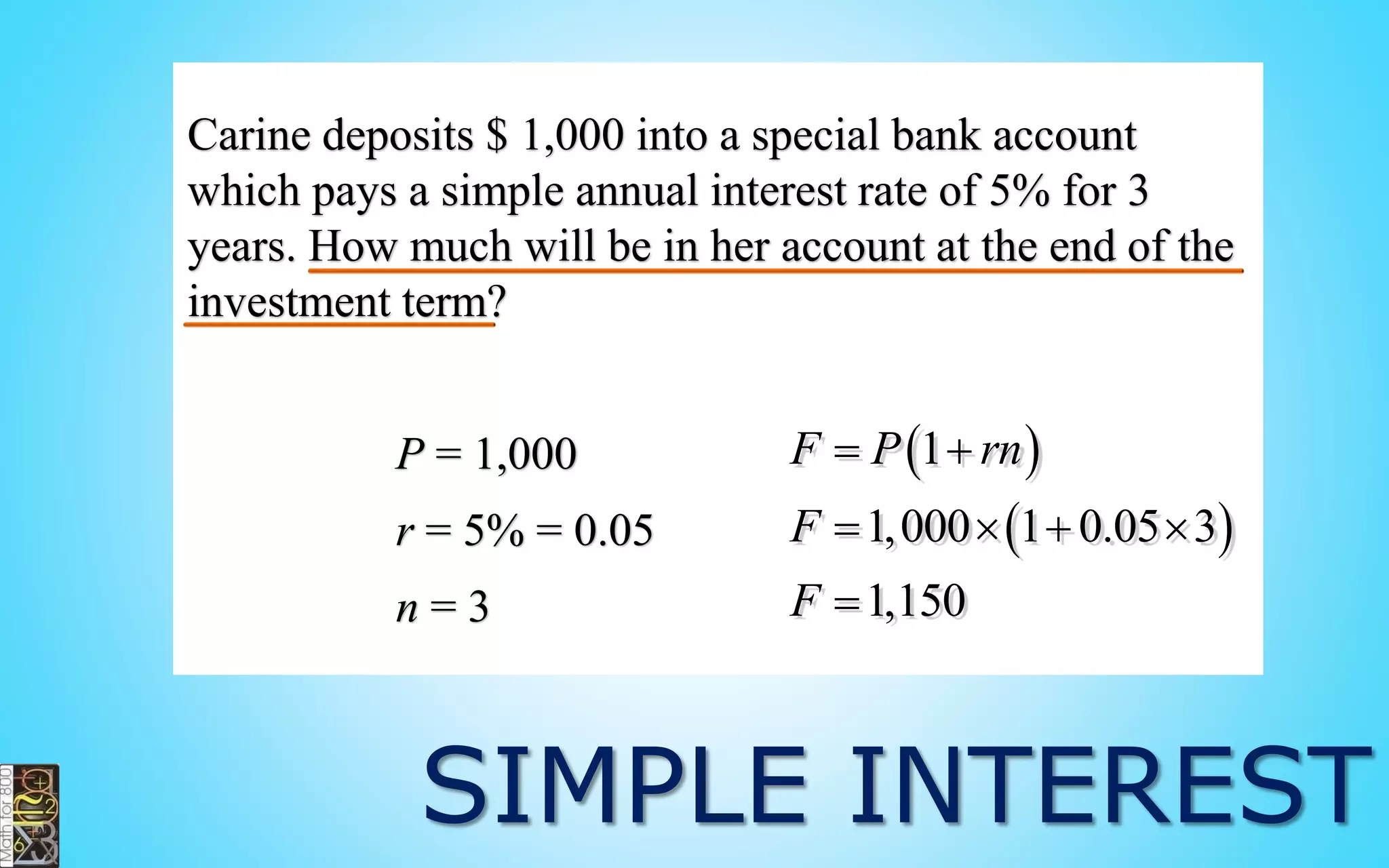 Percent increase
Is the ratio of the
increase of two
numbers divided by
the original number
multiplyied by 100.
 