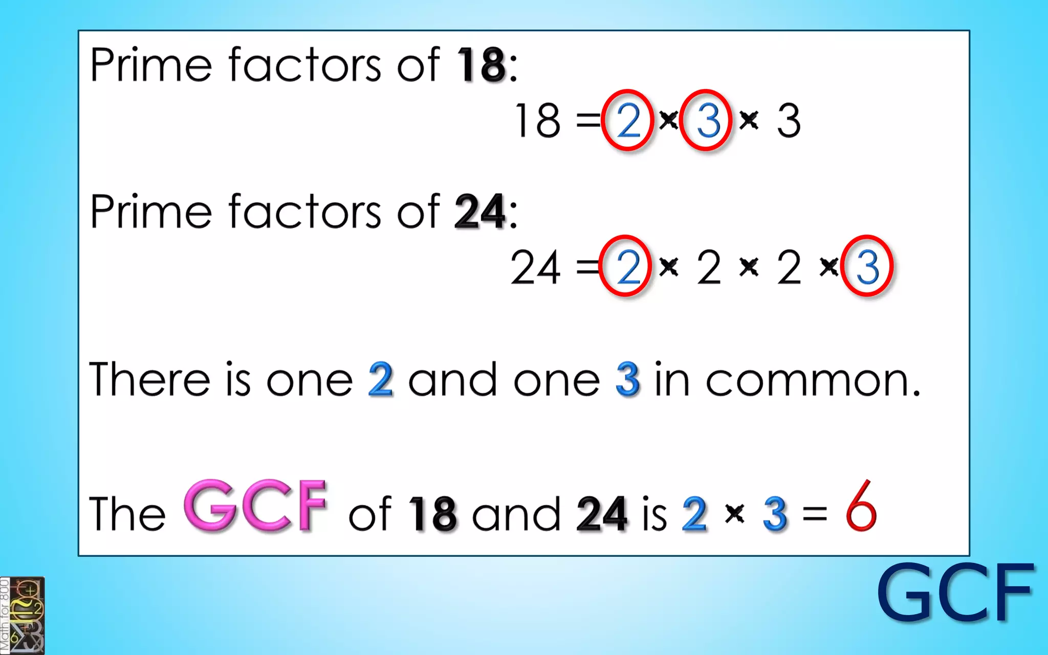 4 1, 2, 4
6 1, 2, 3,6
8 1, 2, 4, 8
9 1, 3, 9
12 1, 2, 3, 4, 6, 12
14 1, 2, 7, 14
15 1, 3, 5, 15
16 1, 2, 4, 8, 16
 