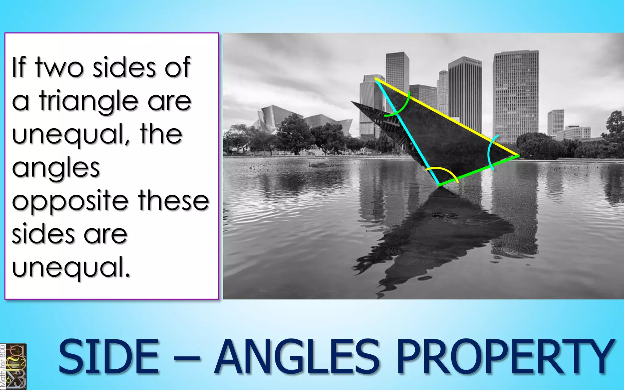 If two sides of a triangle are unequal, the angles opposite these sides are unequal.  