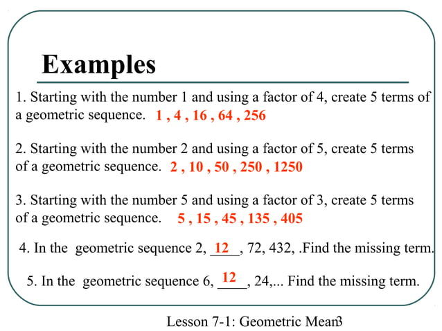 Math (geometric mean) | PPT | Homework and Study | Education