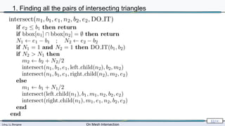 Lévy, Li, Borgese On Mesh Intersection
32/∞
1. Finding all the pairs of intersecting triangles
 