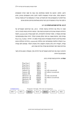 ‫73‬   ‫סקירת ספרות בחמש מדינות נפרדות‬



‫היטב. כלומר, הנושא של חפיפת משולשים אינו נבנה על סמך הכרת המשפטים‬
‫ויישומם בלבד, אלא הבנייה מאפשרת ללומד להבין מדוע המשפטים נכונים, מדוע‬
‫מתייחסים רק למשפטים אלה ולא לאחרים. מטרה זו מתבססת על ידע שלמדו בכיתה‬
       ‫ט לגבי מהי בנייה גיאומטרית וכן כיצד בונים משולשים בהינתן נתונים שונים.‬


                                                 ‫2.2.6 פירוט תכנים ברמות ‪ AS‬ו-‪A‬‬

‫סעיף זה כולל את היחידות ברמות למידה ‪ ,AS/A‬את הצירופים האפשריים של‬
‫היחידות השונות ואת פירוט התכנים ברמות אלו. רשימת יחידות ברמות למידה ‪AS/A‬‬
‫מפורטת בטבלה 2. מלבד הבחינות החיצוניות, ניתן לבצע עבודה )‪ ,(coursework‬למשל‬
‫עבודת חקר, כתיבת מאמר או ניסוי כחלק מהציון הכללי. יחידה אחת בסטטיסטיקה‬
‫ואחת בפיזיקה נויטונית מאפשרות ביצוע עבודה מסוג זה. יחידות ‪Pure Core, Further‬‬
‫‪ Core‬וקבלת החלטות במתמטיקה אינן כוללות ‪ .coursework‬ביחידות הכוללות ביצוע‬
‫עבודה, העבודה היא %52 מהציון והמבחן %57 מהציון הכללי. מבחנים ללא עבודה‬
                        ‫אורכים כשעה וחצי ומבחנים עם עבודה אורכים שעה ורבע.‬


‫תרשים 3 מציג את הצירופים האפשריים של יחידות אלו, ובטבלה 4 מוצג פירוט לגבי‬
                                                         ‫התכנים בכל יחידה.‬


                                                      ‫טבלה 4. יחידות ברמות למידה ‪AS/A‬‬




                    ‫© כל הזכויות שמורות לאגף לתכנון ולפיתוח תכניות לימודים‬
 
