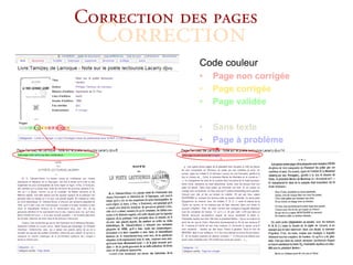 `çêêÉÅíáçå ÇÉë é~ÖÉë
  `çêêÉÅíáçå
             Code couleur
             •   Page non corrigée
             •   Page corrigée
             •   Page validée

             •   Sans texte
             •   Page à problème
 