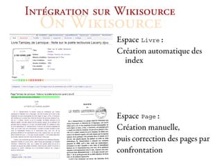 fåí¨Öê~íáçå ëìê táâáëçìêÅÉ
  lå=táâáëçìêÅÉ
               Espace Livre:
               Création automatique des
                 index




               Espace Page:
               Création manuelle,
               puis correction des pages par
               confrontation
 