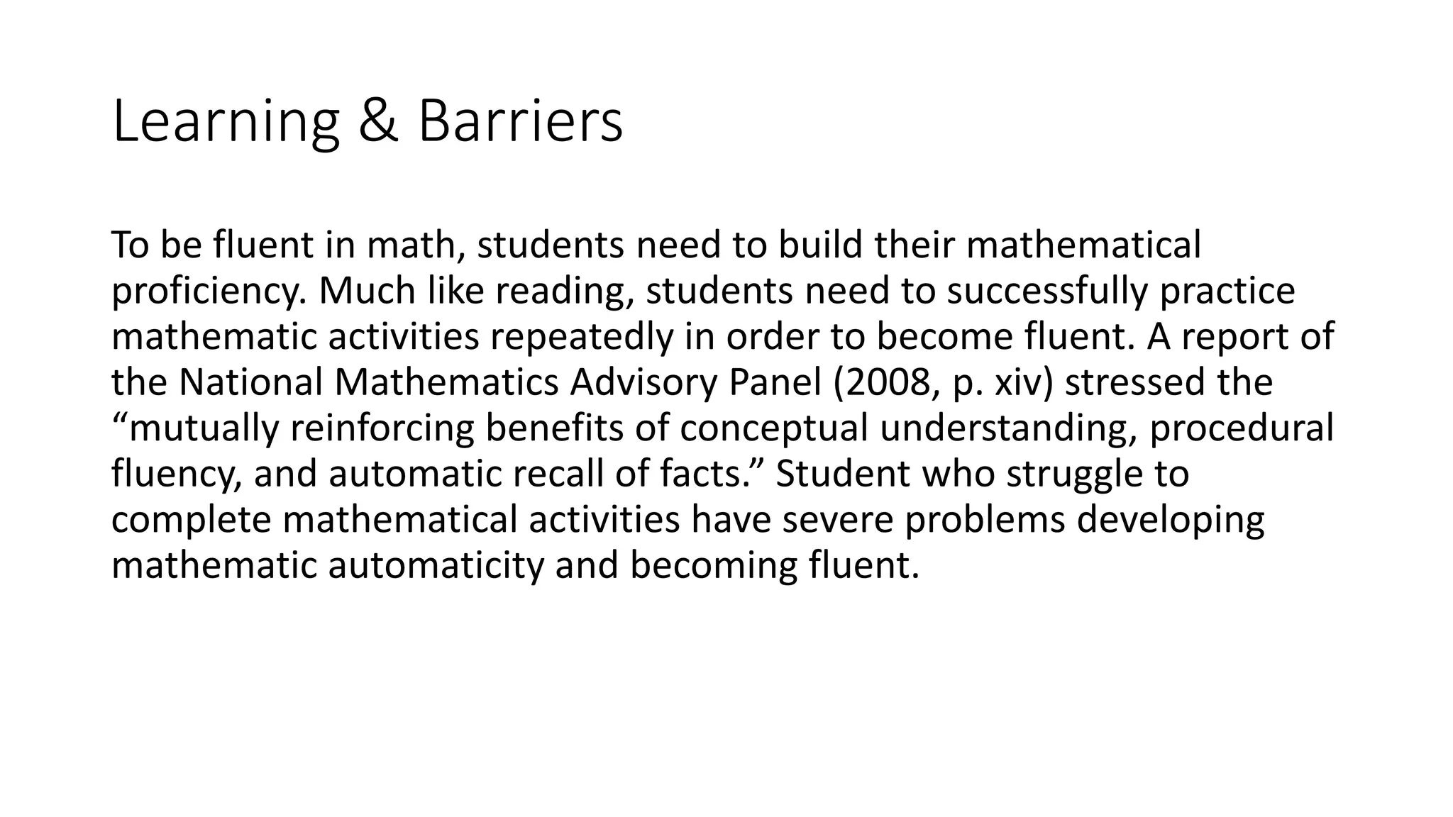 Math Learning & Barriers | PPT