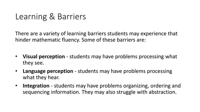 Math Learning & Barriers