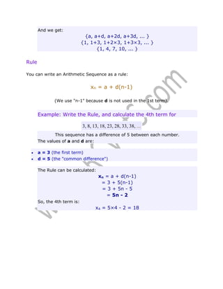 Math lecture 7 (Arithmetic Sequence) | PDF