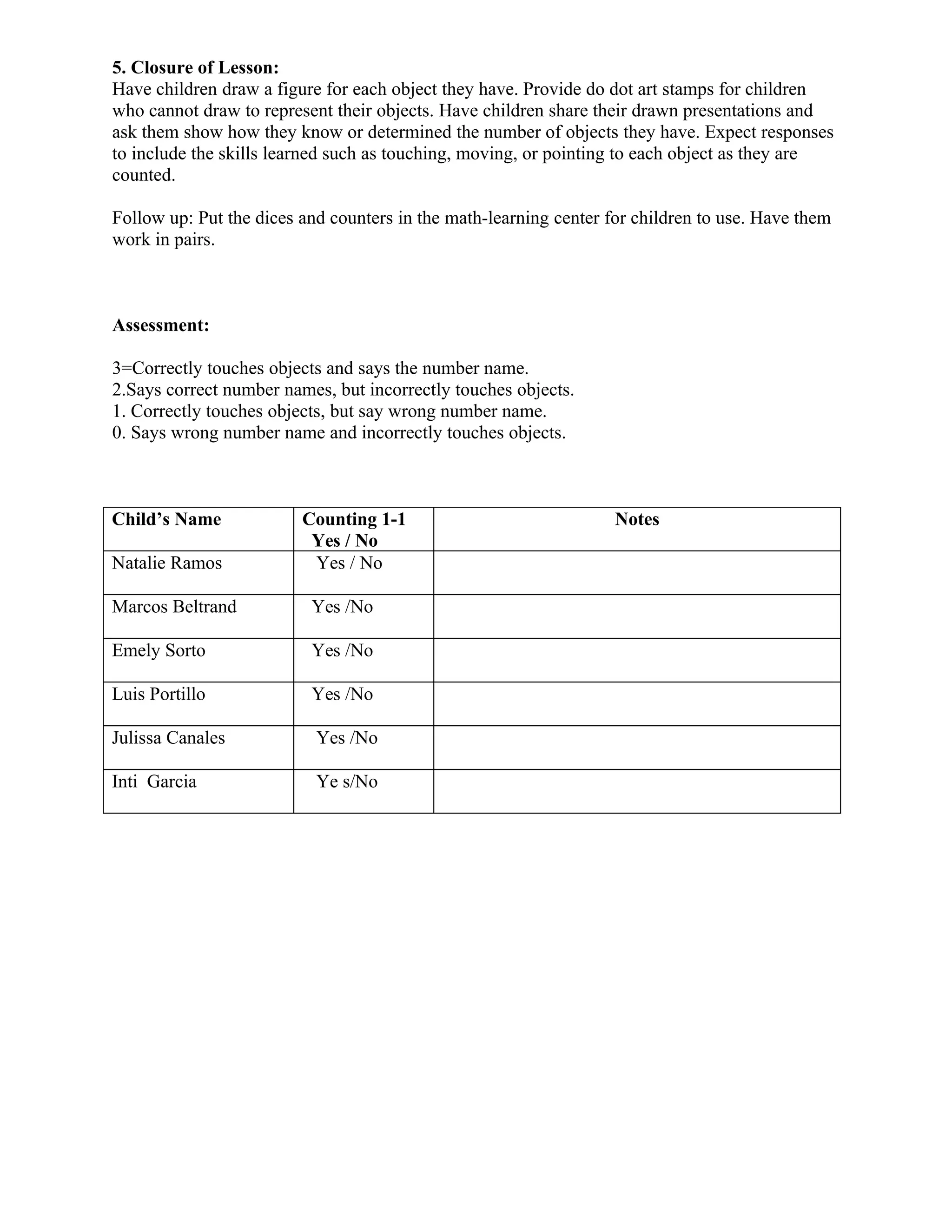 Math Lesson Plan Oct 7 | DOC