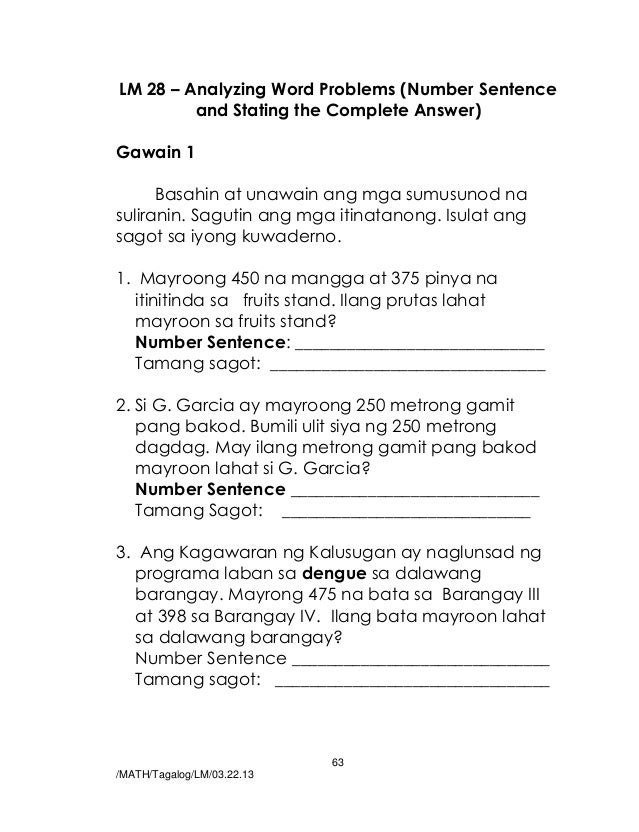 problem solving grade 2 tagalog