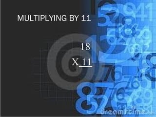 MULTIPLYING BY 11
18
X 11
 
