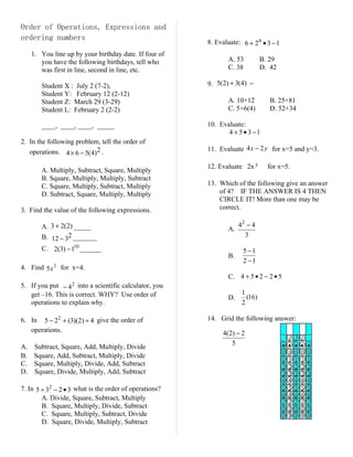 Order of Operations and Mathematical Expressions | PDF