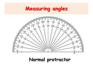 Measuring angles
Normal protractor
 