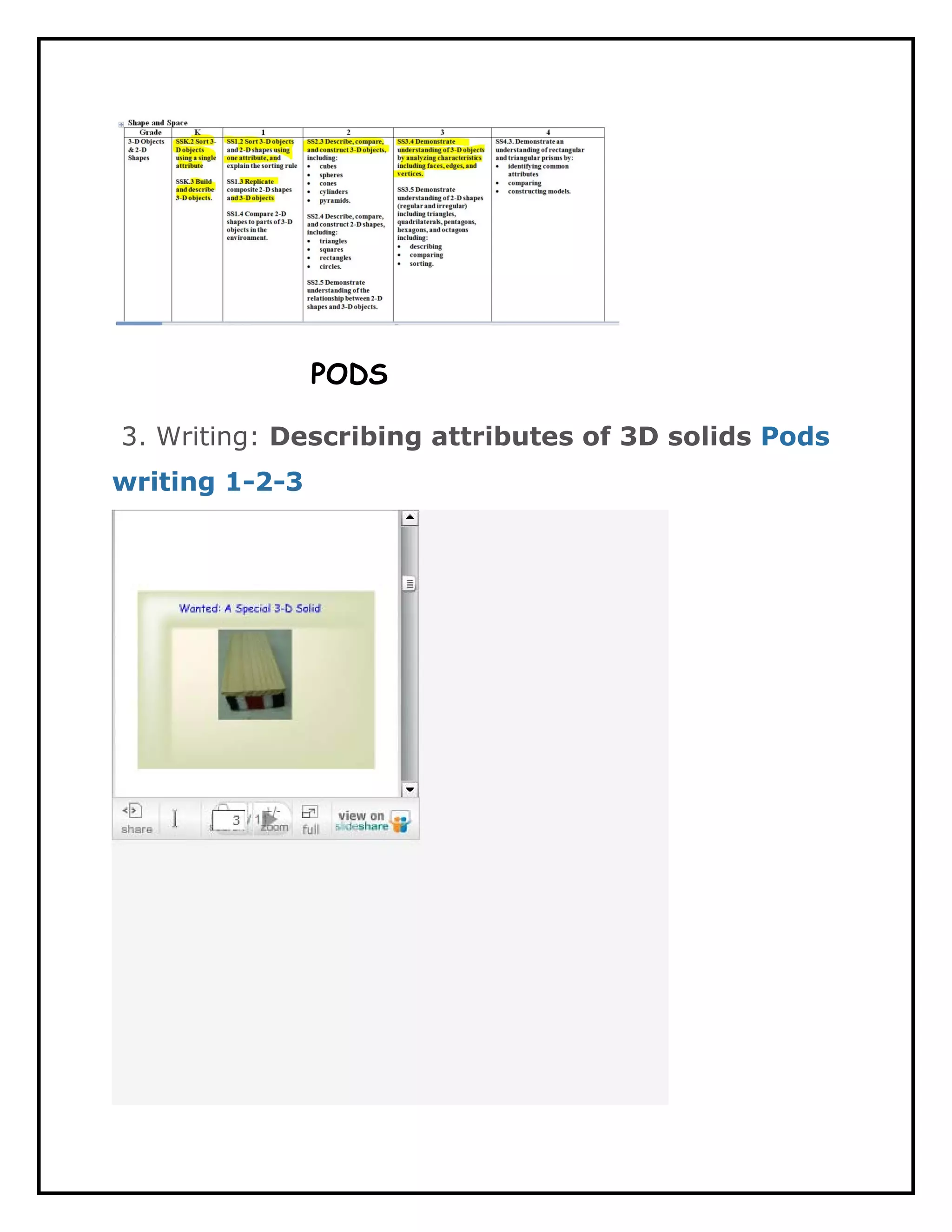 PODS

3. Writing: Describing attributes of 3D solids Pods
writing 1-2-3
 