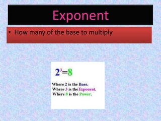 ExponentHow many of the base to multiply