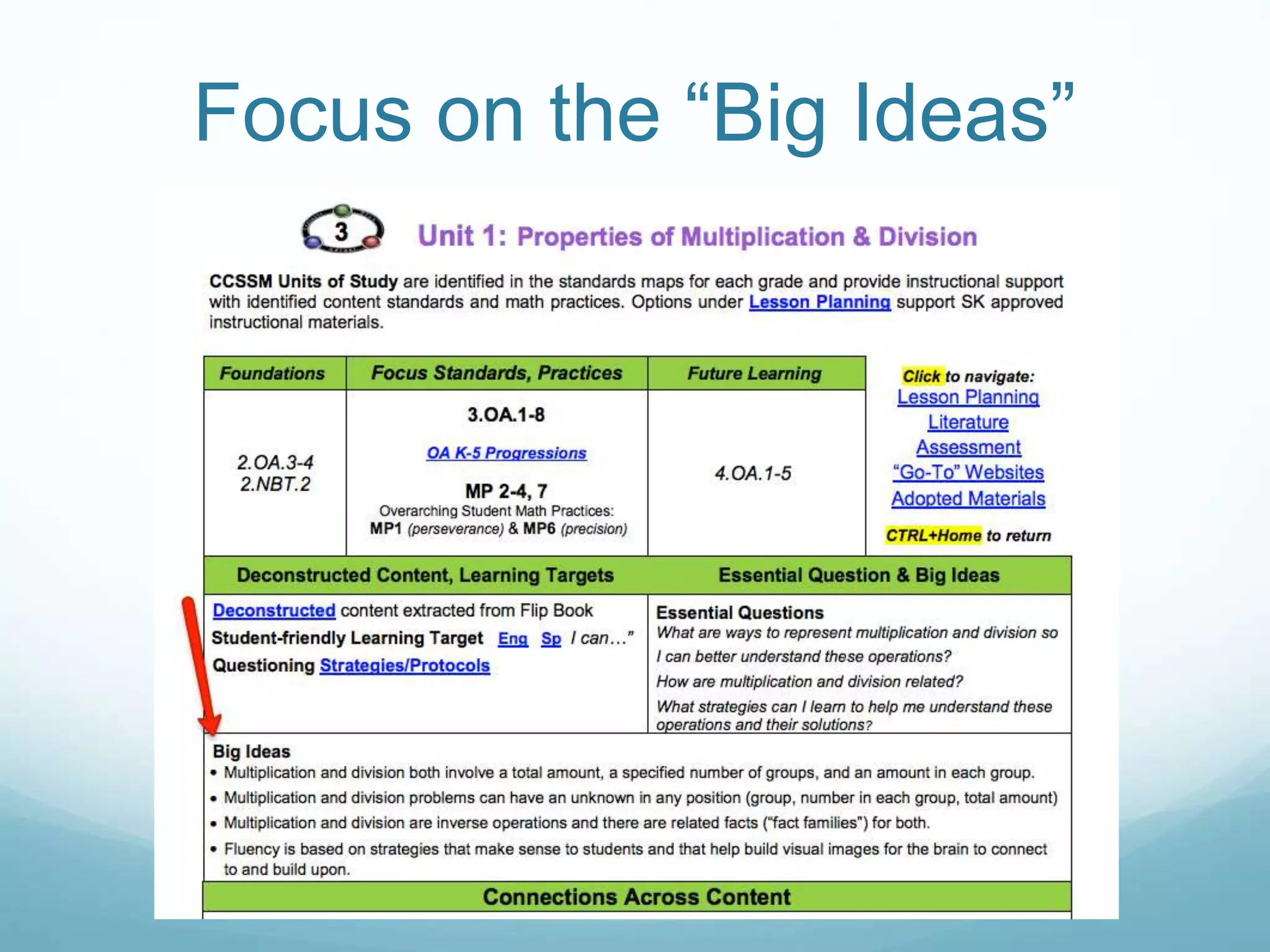 Focus on the “Big Ideas”
 