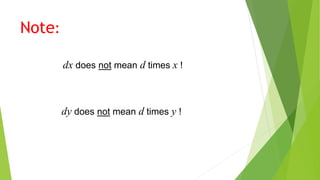 Note:
dx does not mean d times x !
dy does not mean d times y !
 