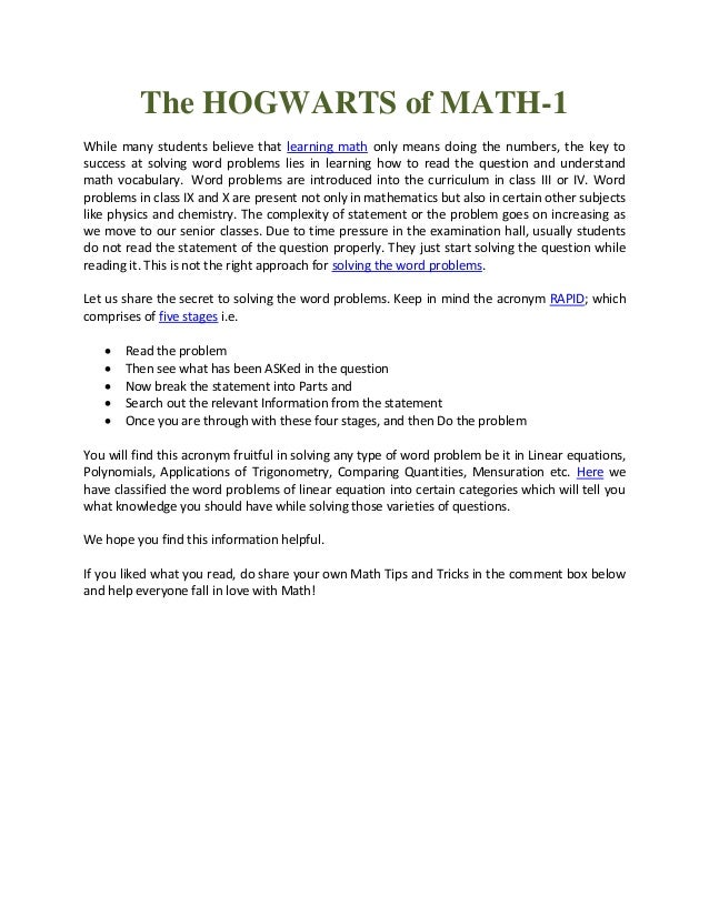The HOGWARTS of MATH