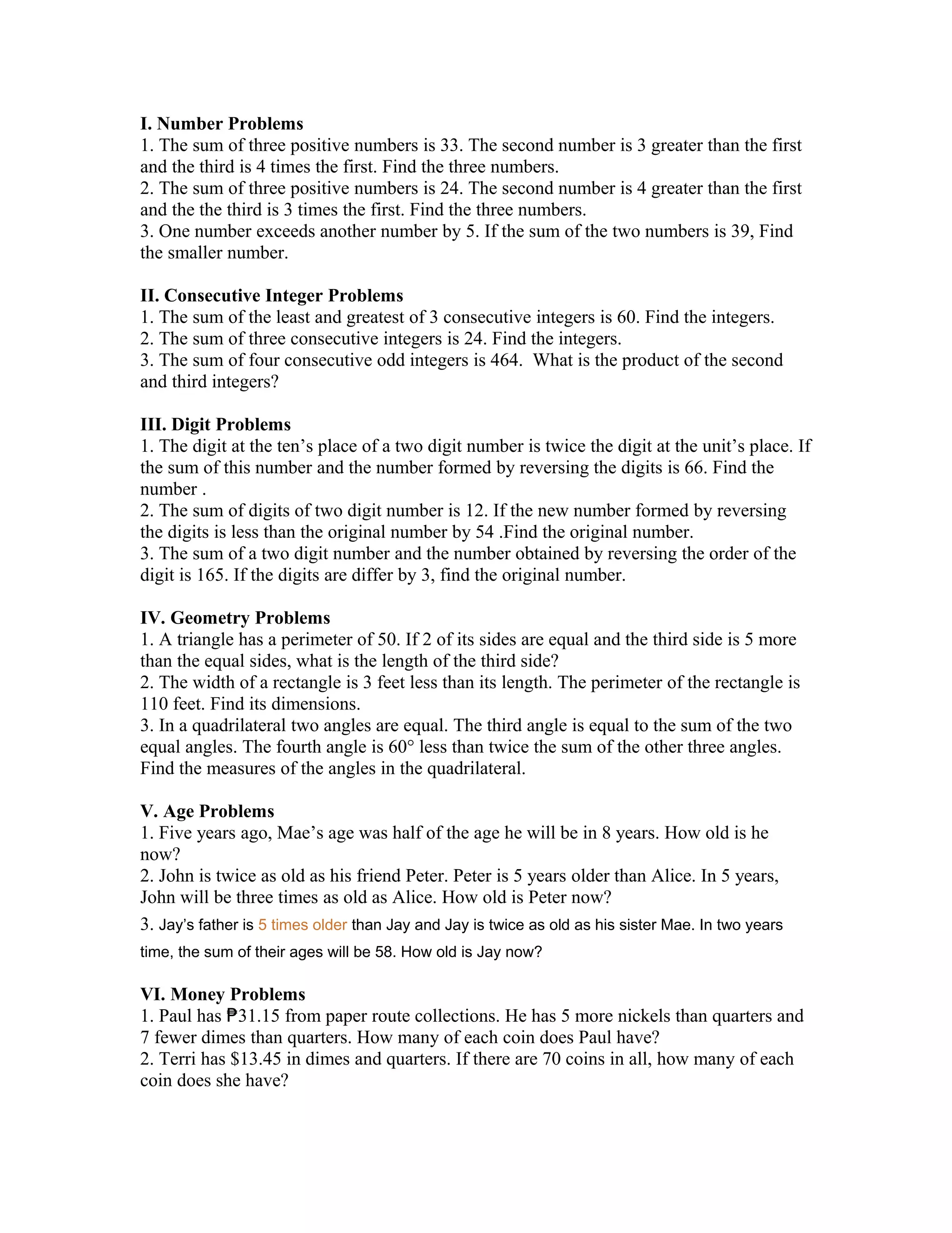 Algebra word problems | PDF