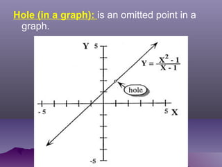 Hole (in a graph): is an omitted point in a
graph.
 