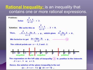 Rational Inequality: is an inequality that
contains one or more rational expressions.
 