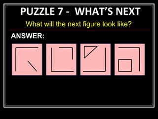 PUZZLE 7 -  WHAT’S NEXT What will the next figure look like? ANSWER: 