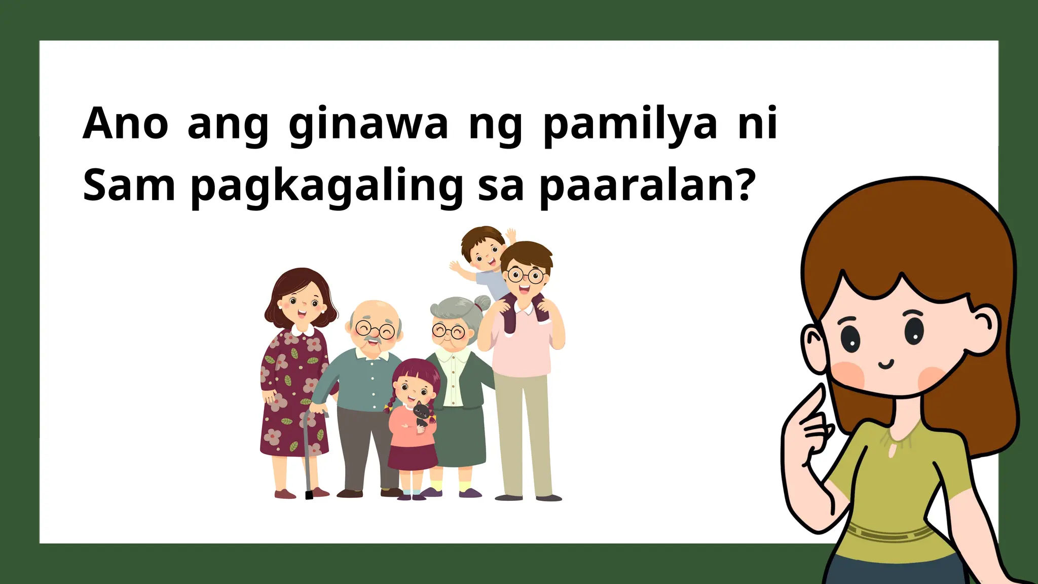 Ano ang ginawa ng pamilya ni
Sam pagkagaling sa paaralan?
 