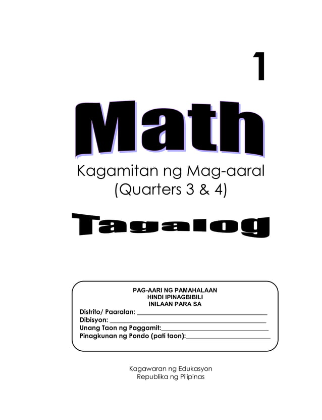 K TO 12 GRADE 1 LEARNING MATERIAL IN MATHEMATICS (Q3Q4) PDF