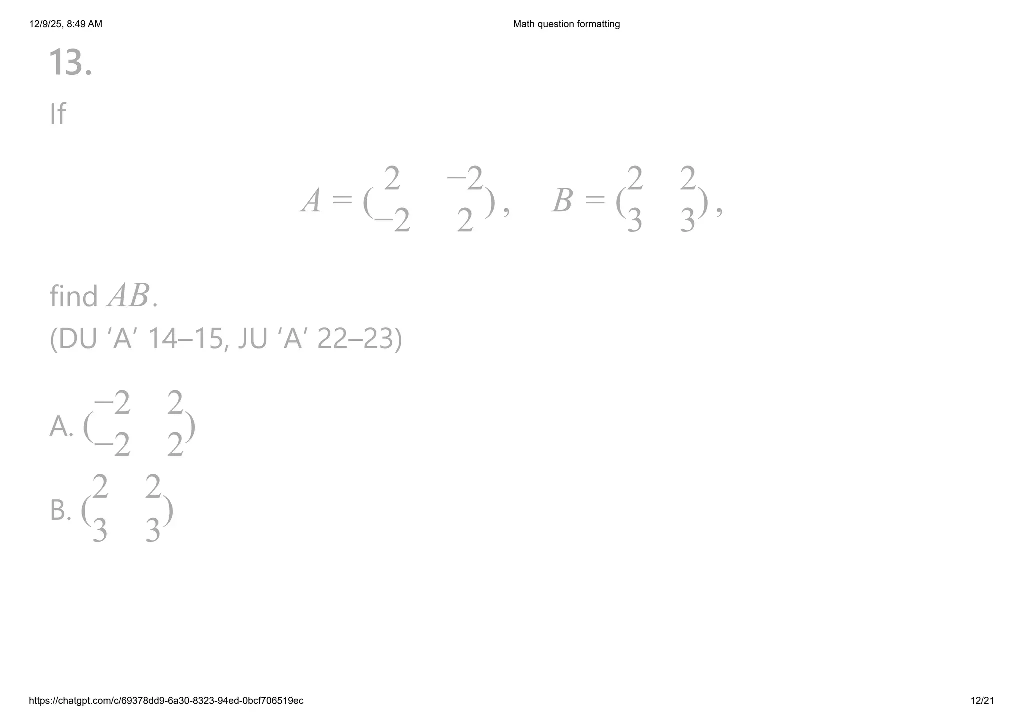 Math question formatting.pdfMatrix dhaka university questions | PDF