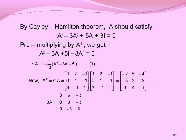 cayley hamilton theorem example 3x3 Mathematics-i j. Baskar babujee department of mathematics ppt.