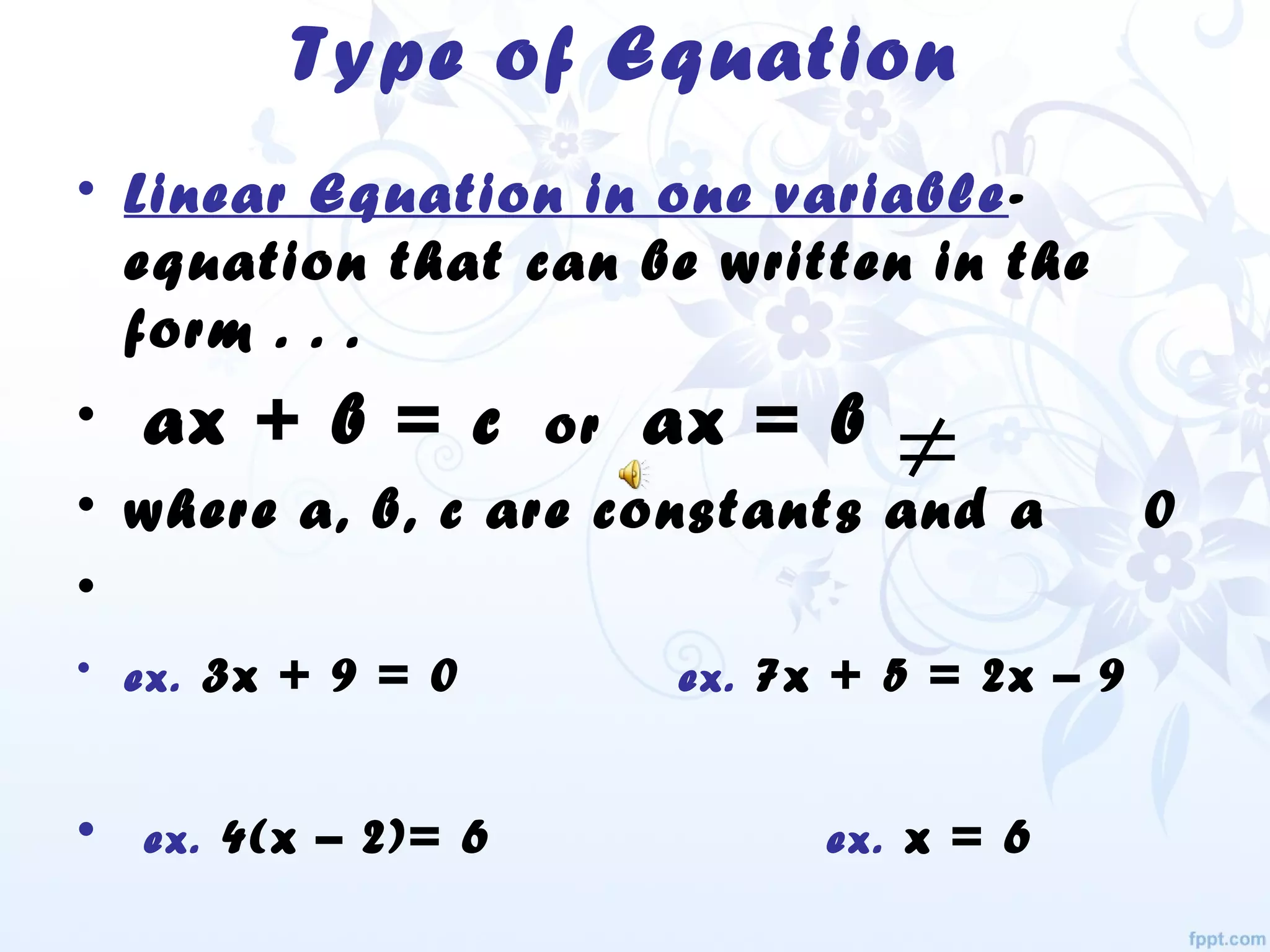 Linear Equation In one variable class 7 | PPT