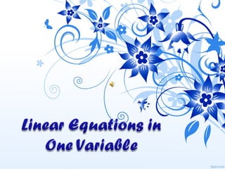 Linear Equation In one variable class 7 | PPT