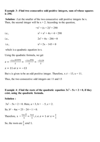 Maths Project Quadratic Equations