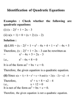 Maths Project Quadratic Equations
