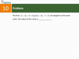 10   Problem

     The lines 3x 4 y 4      0 and 6 x 8 y    7    0 are tangents to the same
     circle. The radius of this circle is _____________.
 