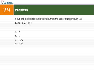 Problem29If a, b and c are nit coplanar vectors, then the scalar triple product [2a – b, 2b – c, 2c - a] =  01-+