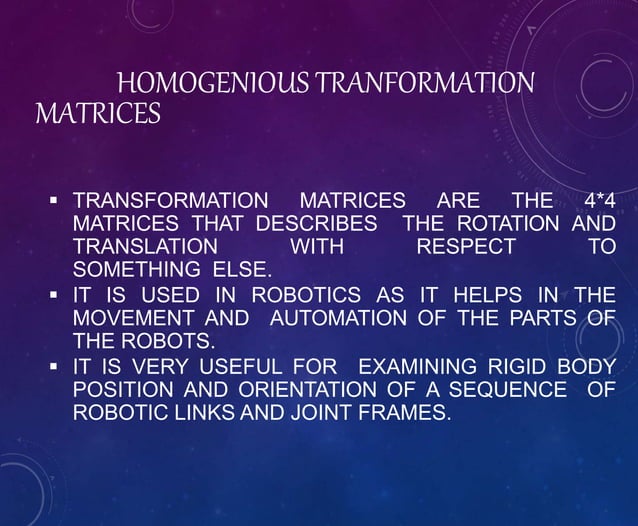 USE OF MATRIX IN ROBOTICS
