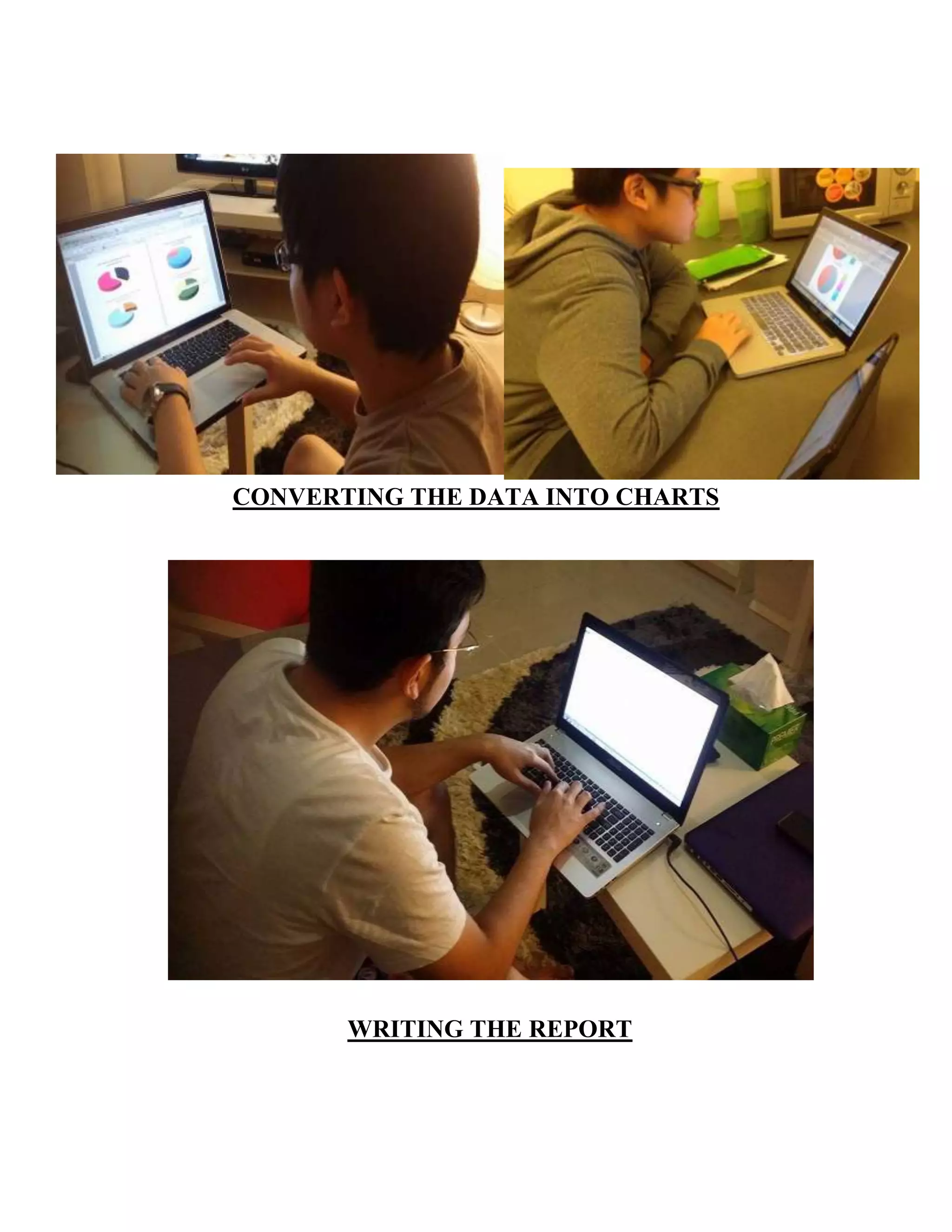 CONVERTING THE DATA INTO CHARTS

WRITING THE REPORT

 