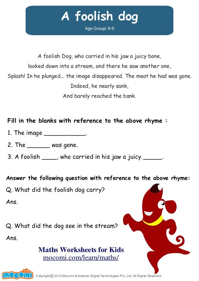 A Foolish Dog – Maths Worksheets For Kids – Mo I A Foolish Dog – Maths Worksheets For Kids – Mo I
