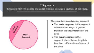 2.Segment -
the region between a chord and either of its arc is called a segment of the circle.
 