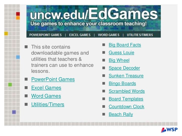 Game Templates and Utilities by Dr. Jeff Ertzberger at the Watson College  of Education at UNC Wilmington