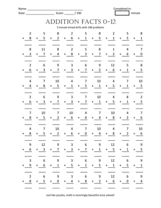 Name: ___________________________________ Completed in:
Date: __________________ Score: ______ / 100 minute
2 5 8 2 5 8 2 ...